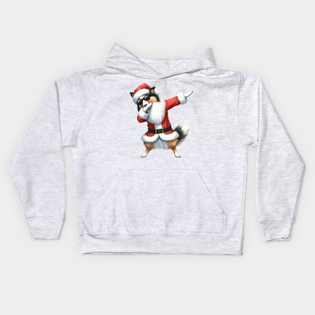 Christmas Collie Dog Dabbing Dance Kids Hoodie by Chromatic Fusion Studio